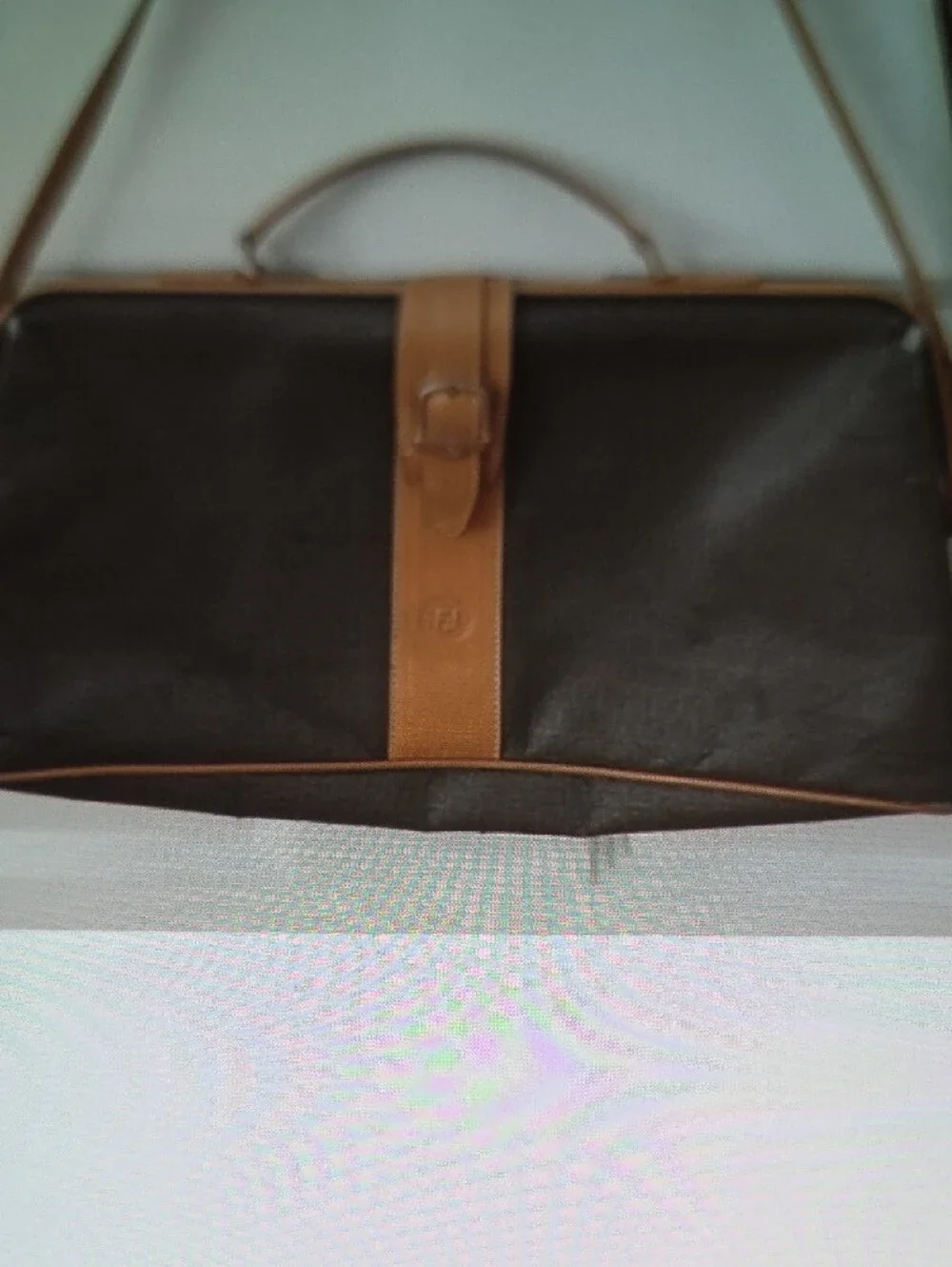 Vintage Fendi Black and Tan Messenger Bag with Top Handle
